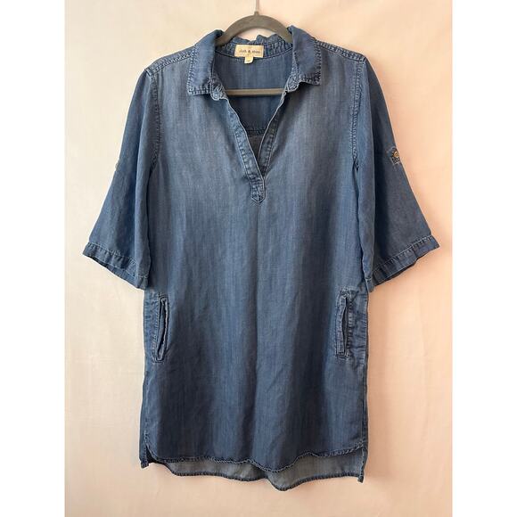 Cloth & Stone Chambray Denim Dress Tencel Lightweight Blue Pockets Casual Fall M - Picture 1 of 6